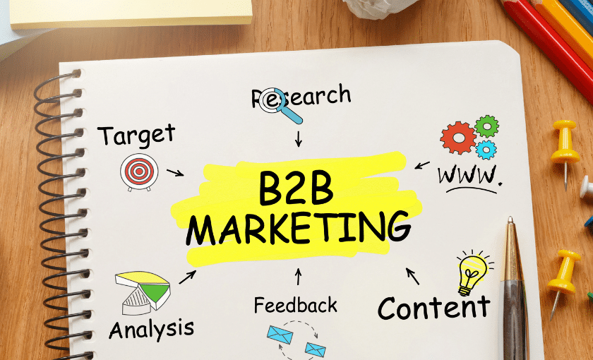 Ilustração de anotações no caderno sobre Marketing B2B